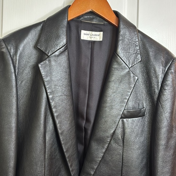 EUC SAINT LAURENT women’s black leather blazer size 48 - Picture 2 of 11